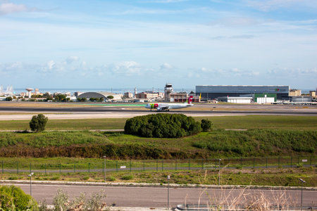 View of Lisbon airport from the runwayのeditorial素材