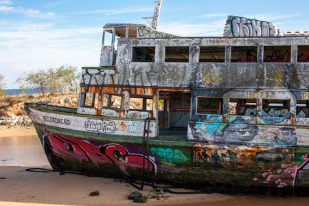 Abandoned shipwreck on the beach of the island of Sri Lankaのeditorial素材