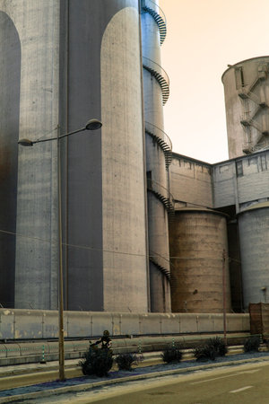 Grain silos in a rural area, closeup of photoのeditorial素材