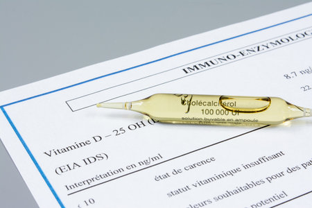 Ampoule of vitamin D on blood test, in French
