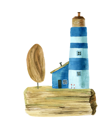 Watercolor lighthouses for your design. Hand painted illustrationの写真素材