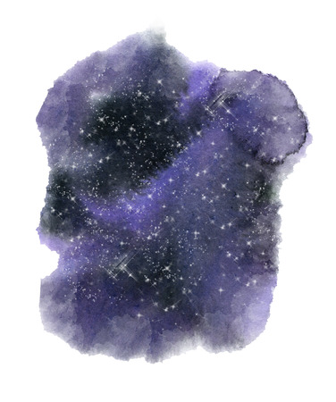 Night Sky Print. Watercolor starry sky. Blue galaxy night sky Watercolorの写真素材