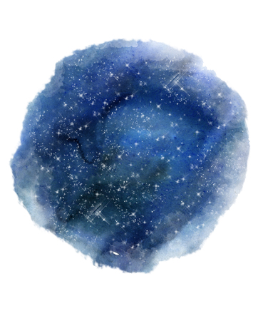 Night Sky Print. Watercolor starry sky. Blue galaxy night sky Watercolorの写真素材