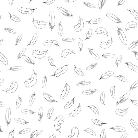 Seamless pattern with feathers. Drawn with watercolor, ink and pen. For fabric, paper, cards, invitations, envelopes, save the date and other.の写真素材