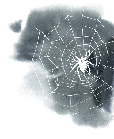 Watercolor abstract background and cobweb. Background for halloween invitations. Gray stain hand-drawn.の写真素材