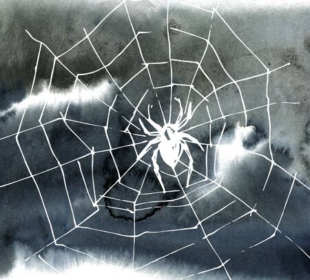 Watercolor abstract background and cobweb. Background for halloween invitations. Gray stain hand-drawn.の写真素材