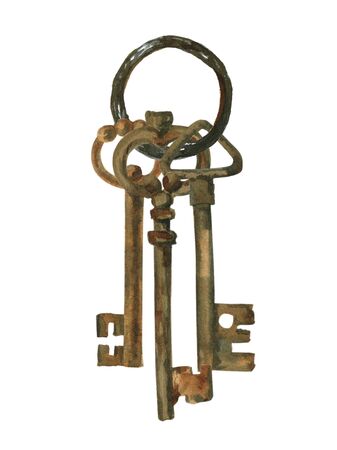 Old keys. Watercolor illustration, set of elements.の写真素材