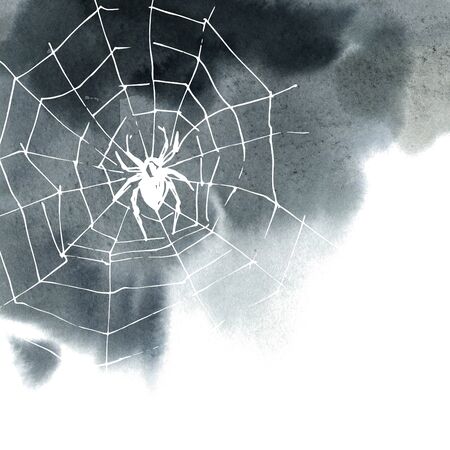 Watercolor abstract background and cobweb. Background for halloween invitations. Gray stain hand-drawn.の写真素材