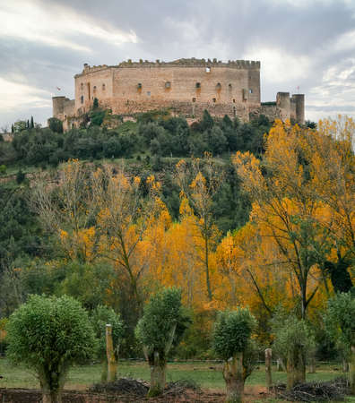 view of Pedraza castle in winter, Segovia, Castilla y Leon, Spainのeditorial素材