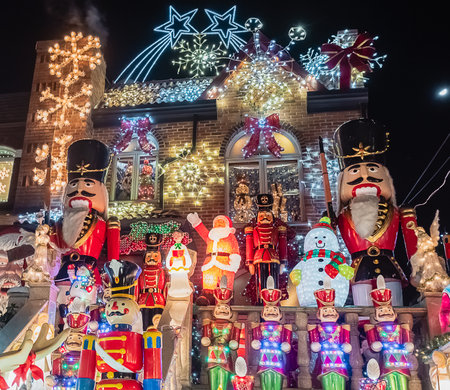 New York, USA, December 27, 2017. famous giant christmas decorations of houses in the neighborhood of dyker heights, in Brooklynのeditorial素材