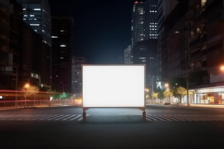 Blank billboard in the city at night. 3d rendering.の素材