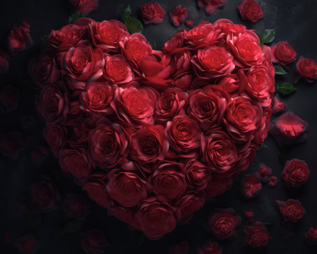 Heart of red roses on a black background. Valentine's Day.の素材