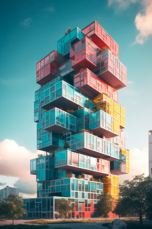 Modern skyscrapers in the city at sunset. Concept of successful architecture.の素材