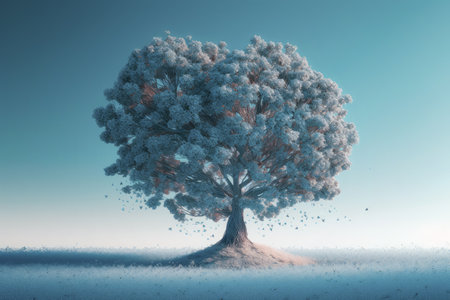 Frozen blue tree on blue sky background.の素材