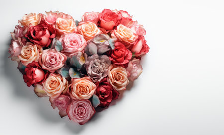 Heart made of roses on white background, valentines day conceptの素材