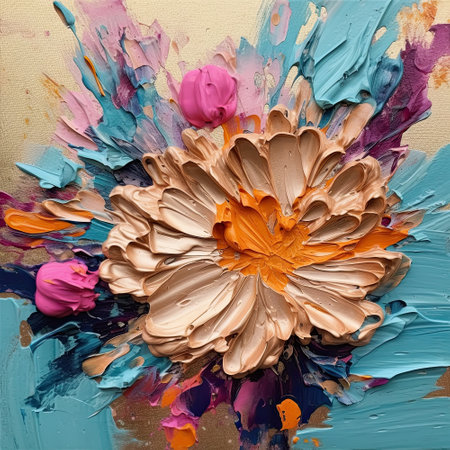 abstract background with flowers, watercolor painting on canvas, close-upの素材