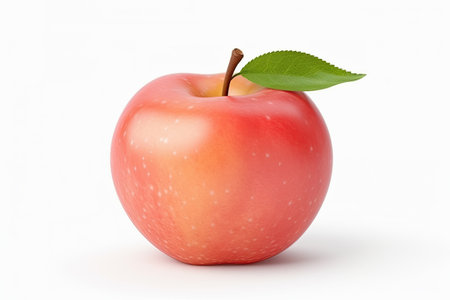 Red apple with leaf isolated on white background. 3D illustration.の素材
