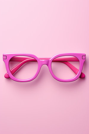 Glasses on a pink background. 3d illustration. See from above.の素材