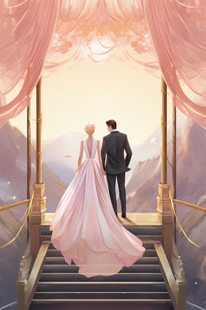 Conceptual illustration of a bride and groom on a wedding dayの素材