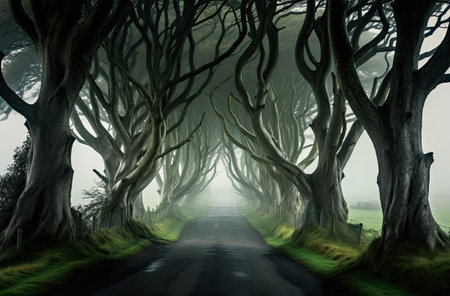 Mystical dark forest road. concept halloweenの素材