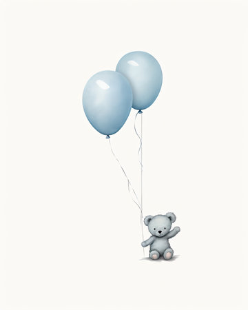 teddy bear and teddy bear with balloons isolated on white backgroundの素材