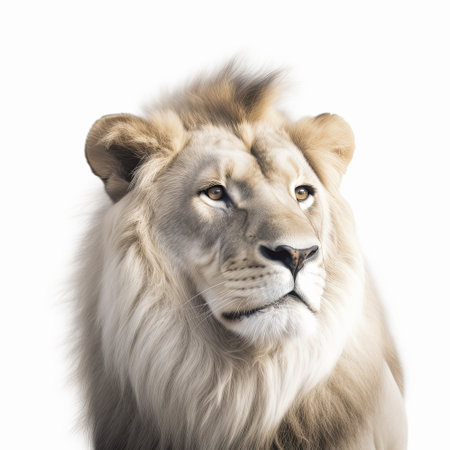 Close-up of a male lion in front of a white backgroundの素材