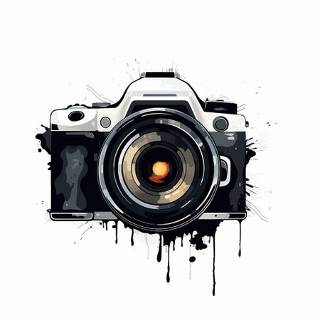 Camera with grunge splashes on white background. illustration.の素材
