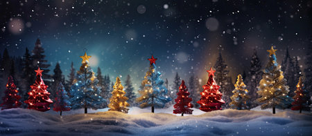 Christmas background with fir trees and snowflakes.の素材