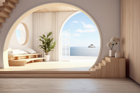 interior design of modern bedroom with sea view.の素材