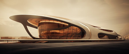 3D rendering of a futuristic high speed train in the city.の素材