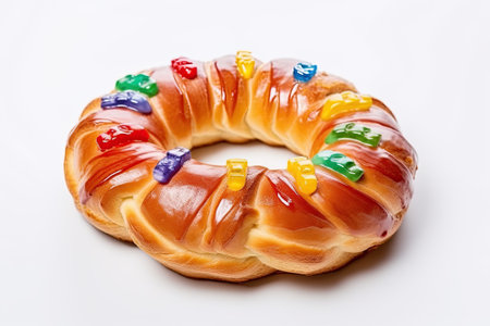 Bagel with colorful candies on a white background, isolatedの素材