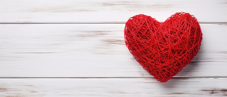 Red heart on a white wooden background. Valentines day background.の素材
