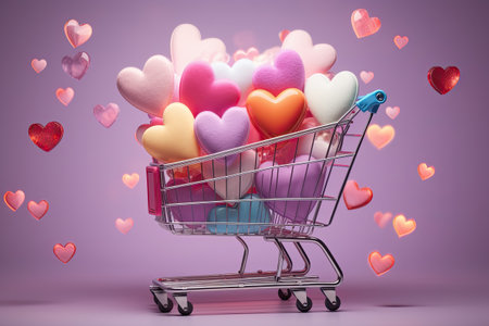 Valentine's day background with hearts in shopping cart.の素材