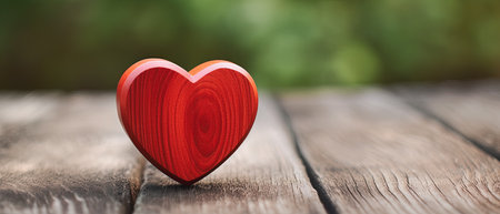 Red wooden heart on a wooden background. Valentines day concept.の素材