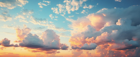 Panoramic view of the sunset sky with clouds. beautiful nature backgroundの素材