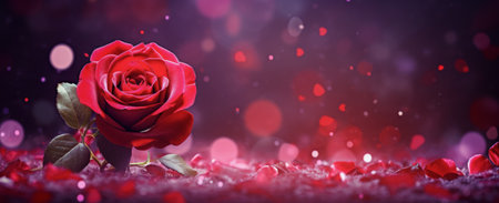 Valentine's day background with red rose and bokehの素材