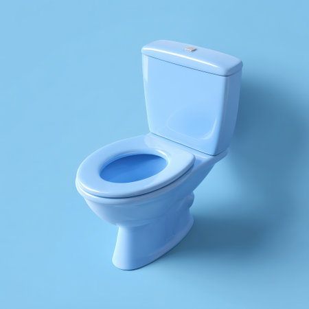 Blue toilet bowl on a blue background. 3d render illustration.の素材
