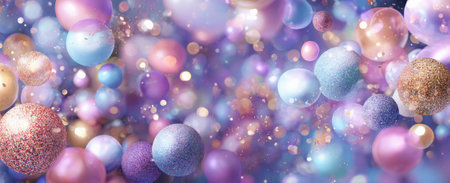 Christmas and New Year background with multicolored balls and bokehの素材