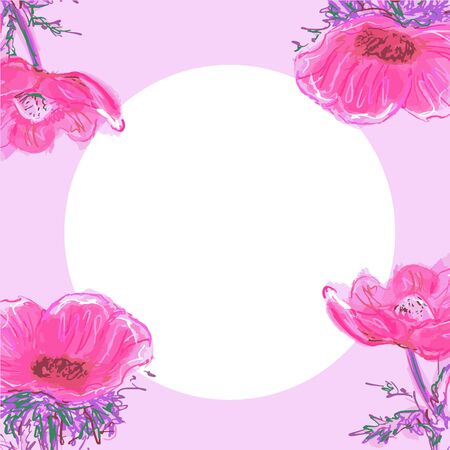 Frame of delicate pink flowers for holiday cards and invitations. Vector hand-drawn illustrationのイラスト素材