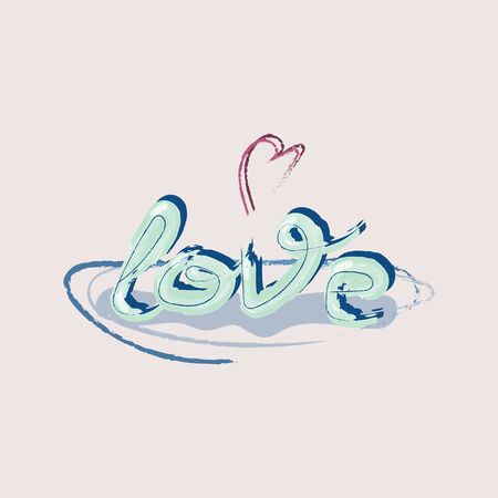 The word Love and heart on a light background, drawn by hand. Paint brush textureのイラスト素材
