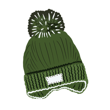 Knitted warm hat with pompom, headpiece. Digital Illustrationの写真素材