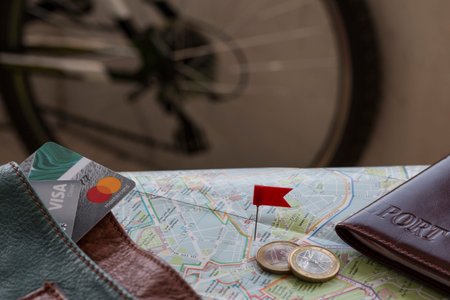 International travel concept. Sport and tourism. Plan your trip on a bike. Bokeh background