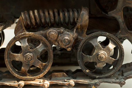 Details of the wheels and tracks of the tractor tracks. Close-up tractor protector with wheel....