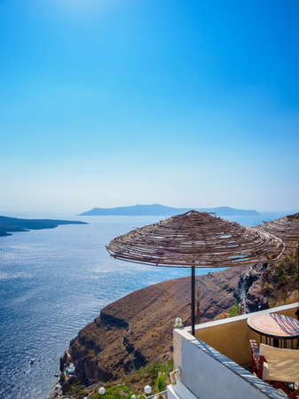 Traditional santorini island architecture and amazing sea view. Santorini, Cyclades, Greece.のeditorial素材