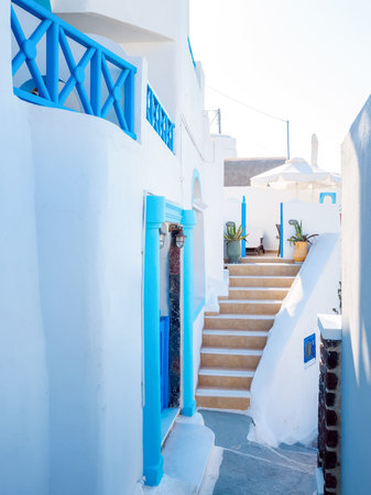 Beautiful cozy santorini island street. Santorini, Cyclades, Greece.