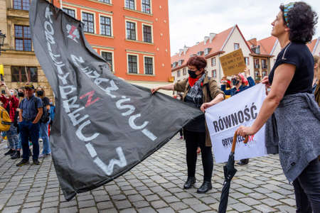Wroclaw, Poland, 06/06/2020 - Feminists with posterのeditorial素材