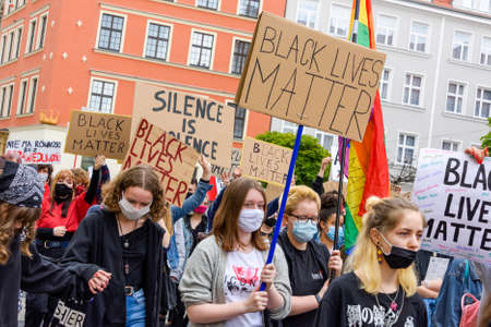 Wroclaw, Poland, 06.06.2020 - Polish peaceful protest against racism and hatred in Wroclaw city. Black lives matterのeditorial素材