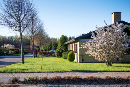 Billund, Denmark - 25 April 2014: Small cozy city Billund. Houses around legoland in Billundのeditorial素材