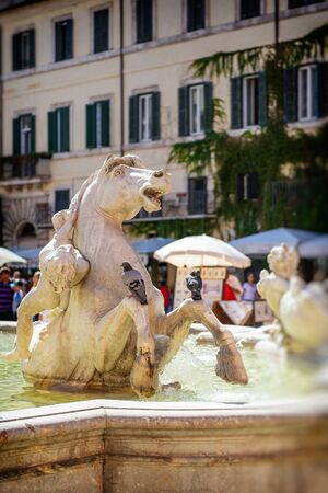 fountain on Piazza Navona in Rome, Italy. Popular tourist placeの写真素材