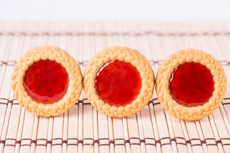 Strawberry jam cookies. Close up photoの写真素材